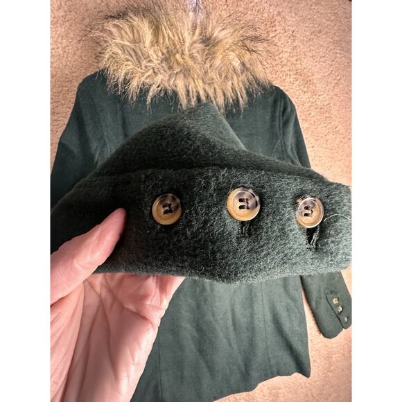 Tobi Wool Blend Blazer Faux Fur Collar Women Forest Green Tan Sz M Holiday Coat - Picture 6 of 14